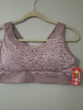 Lace-Trim Comfort Bra in Mauve Pink Sz XL by Sankom NWT